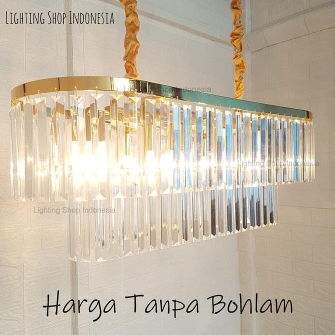 Lampu Gantung Kristal Panjang 120cm 2susun Meja Makan crystal 1meter