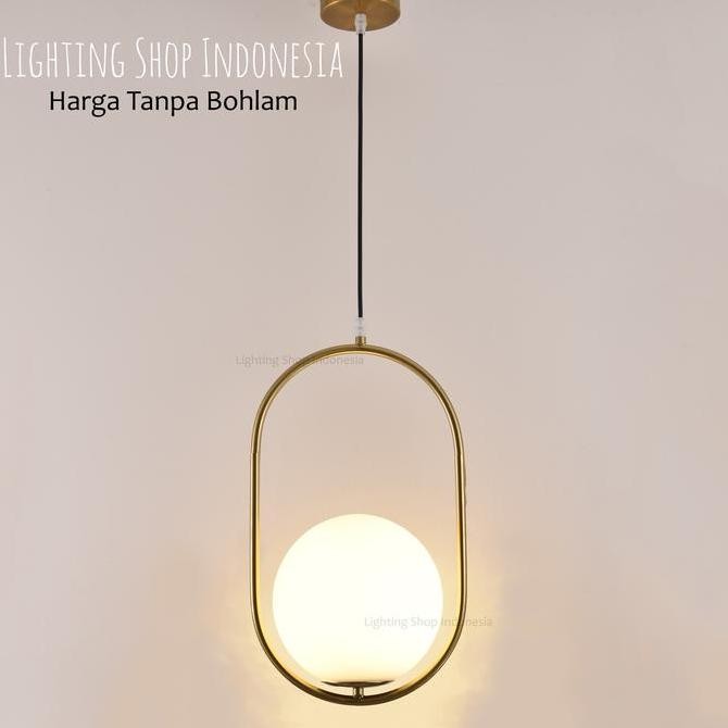 NEW L472 Lampu gantung gold bola kaca susu modern minimalis bentuk oval