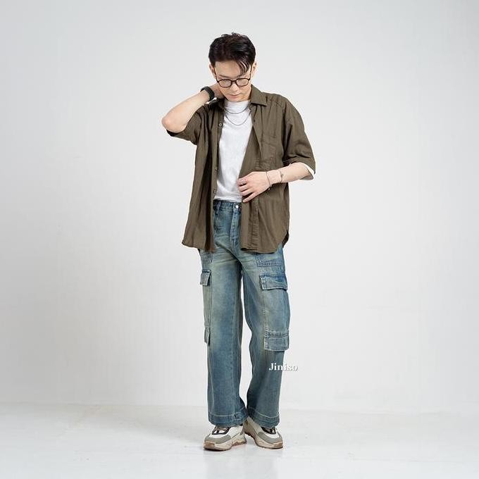 Murah Jiniso Psycho - 555 Highwaist Cargo Loose Jeans Pria