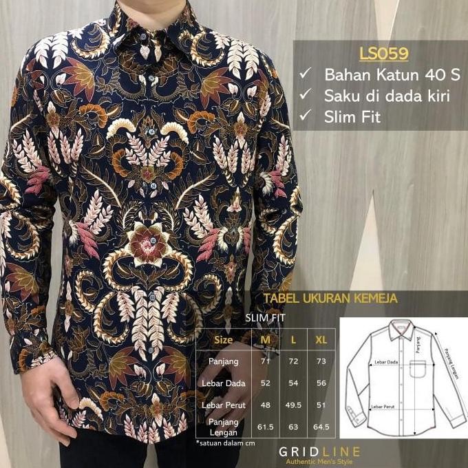 Sale [Gridline Ls059]Kemeja Batik Slimfit Pria Katun Panjang Premium Modern