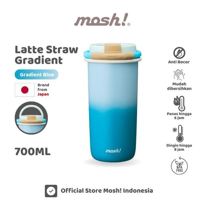 Mosh Latte Straw Gradient Tumbler - Botol Minum Stainless Steel 700ml - Blue