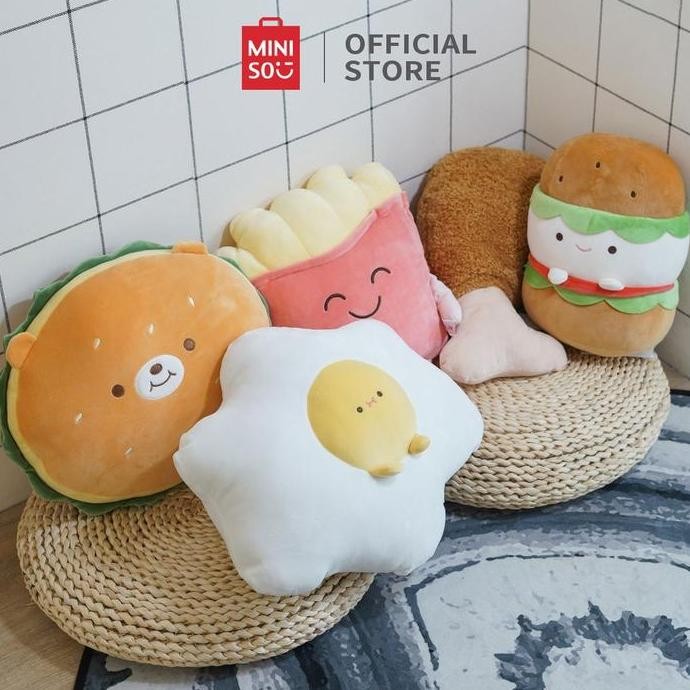 Miniso Boneka Bantal Burger Lucu Mainan Mewah Lembut Bantal Tidur