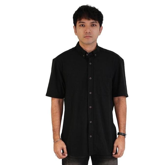 Promo Poshboy Basic Shirt Berlin - Kemeja Hitam Pria Lengan Pendek