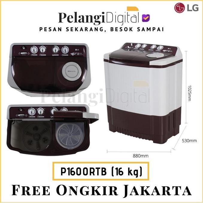 TERBARU - LG P1600RTB Mesin Cuci 2 Dua Tabung 16kg / Twin Tub 16 kg