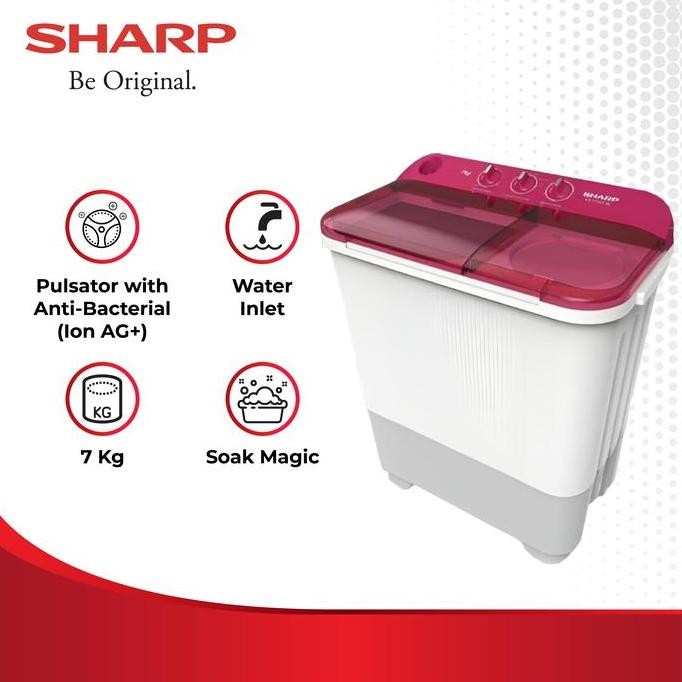 TERLARIS - Sharp Mesin Cuci 2 Tabung ES-T75NT-PK Pink 7Kg