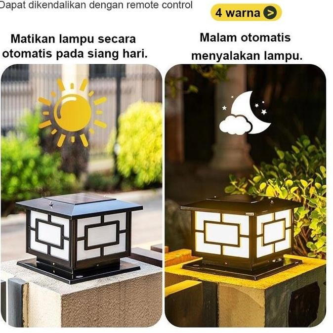 ready stock Lampu Pilar Pagar Dekorasi Taman Bingkai Lampu pagar 4 warna Lampu Tiang Tenaga Surya La