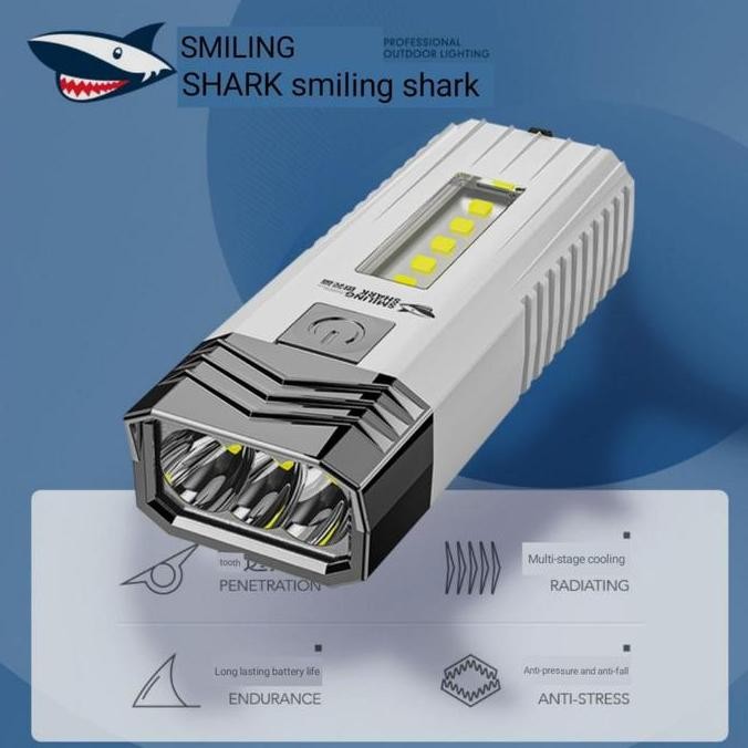 Bst Ready Senter Led 3 Mata Smiling Shark Sd-0701 - Multifungsi - Bisa Jadi Powerbank - Bisa Jadi La
