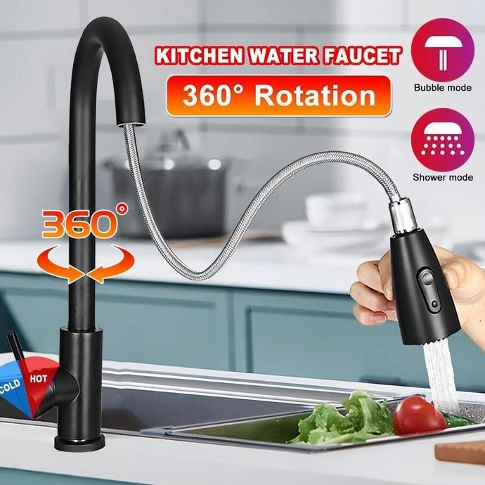 TERMURAH - Kran Tarik  Dapur Kran sink tarik stainless hitam / keran sink tarik hitam panas dingin