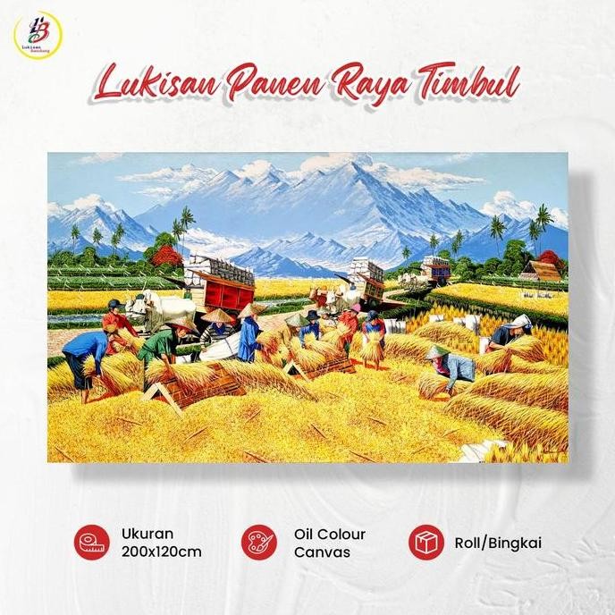 lukisan panen padi timbul | lukisan pemandangan | lukisan panen raya