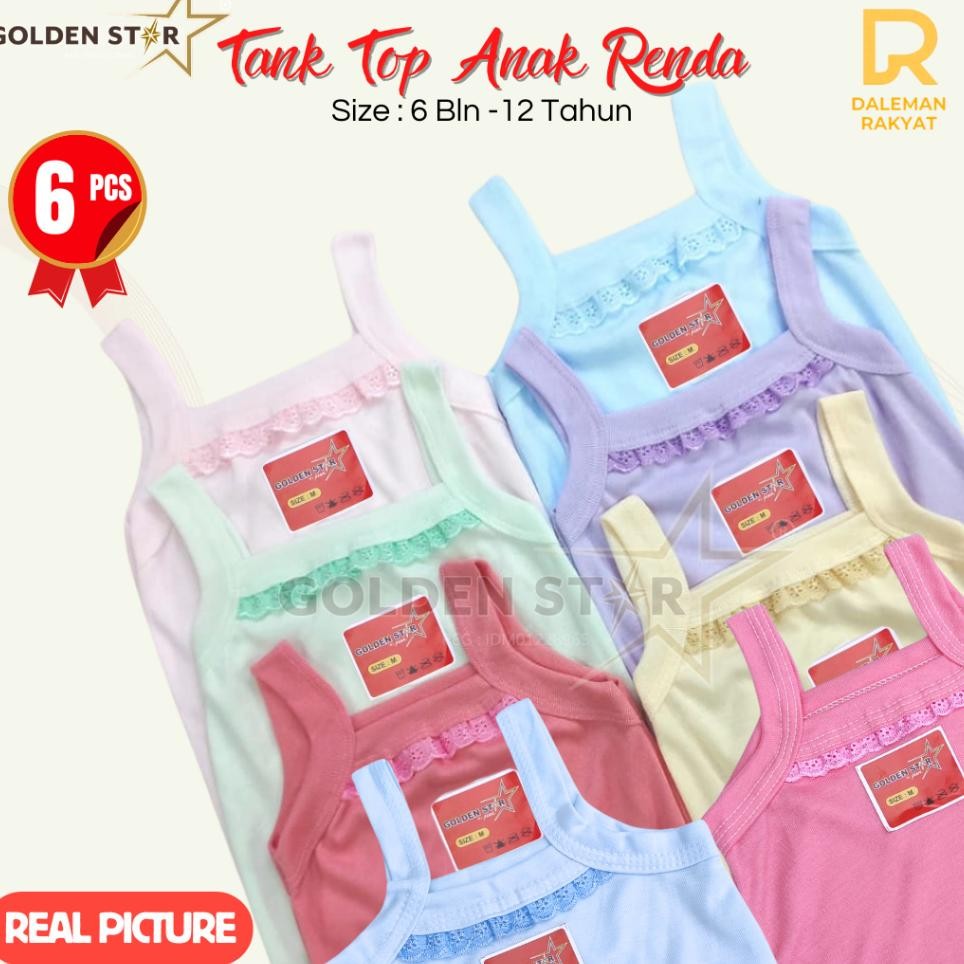 6 Pcs Kaos Dalam Kaos Kutang Anak Abg Golden Star Bordir Renda Warna Kaos Dalam Anak Bayi Sampai Rem