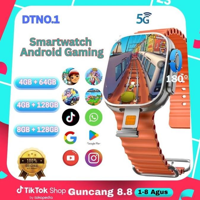 Smartwatch Jam Tangan Pintar Android 5G 8/128Gb Kamera Putar 5 Mp - Sim Card Wifi Hotspot Menelepon 