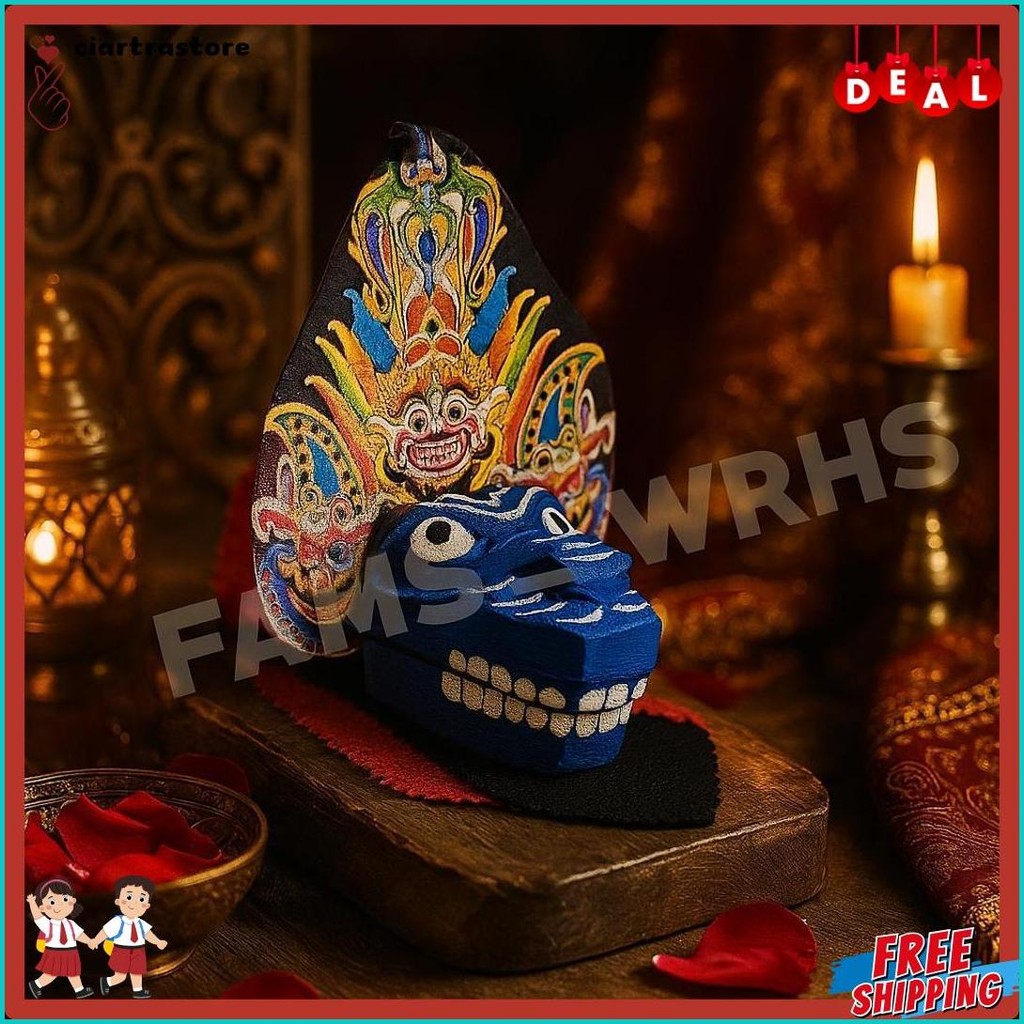 Gantungan Kunci Barongan Bahan Kayu Miniatur Barongan Biru