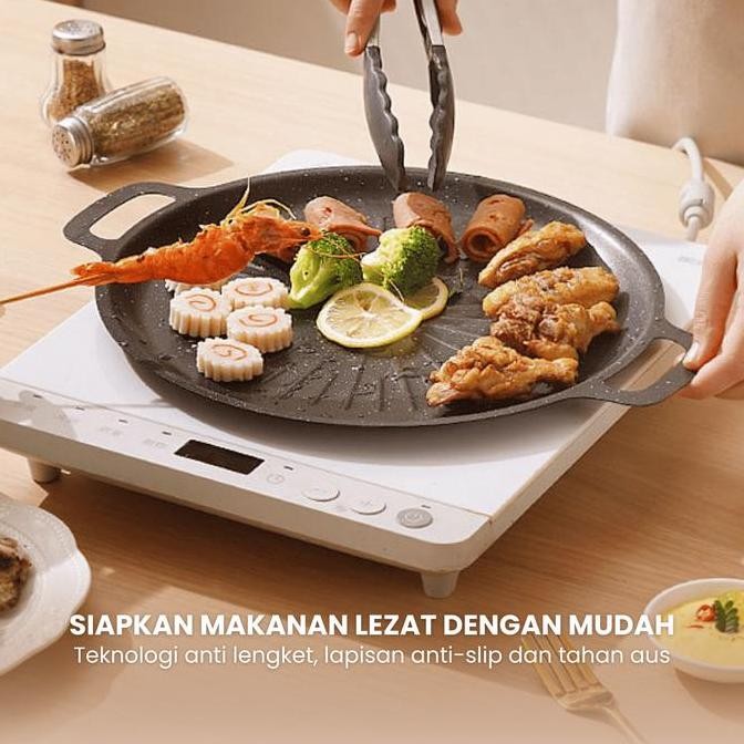 Grill Pan Ala Korea 34Cm Ukuran Tebal Dan Kokoh Muat Banyak Anti Lengket Kitchenware Alat Aluminium 