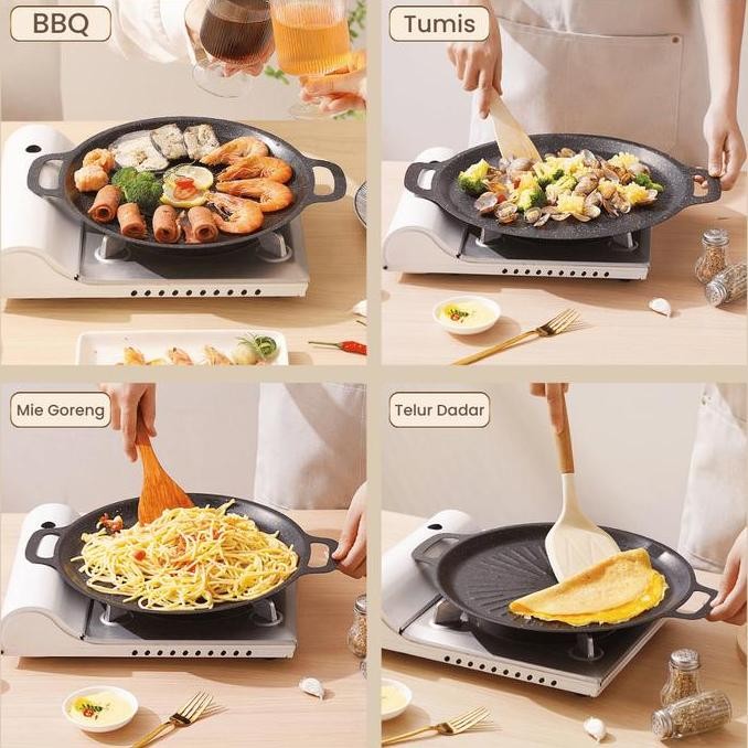 Grill Pan Ala Korea 38Cm Ukuran Tebal Dan Kokoh Muat Banyak Anti Lengket Kitchenware Alat Aluminium 