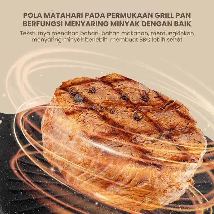[ _Id] Grill Pan Ala Korea 38Cm Ukuran Tebal Dan Kokoh Muat Banyak Anti Lengket Kitchenware Alat Alu