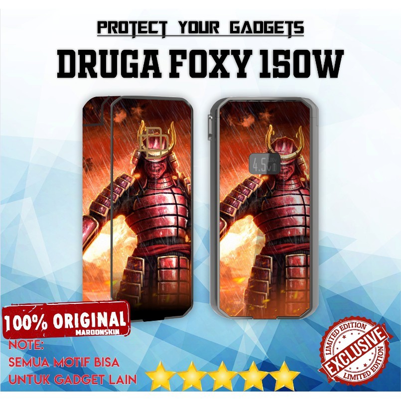 

[COD] Garskin Stiker Mod Vape Druga Foxy Samurai Label Custom Presisi Terlaris