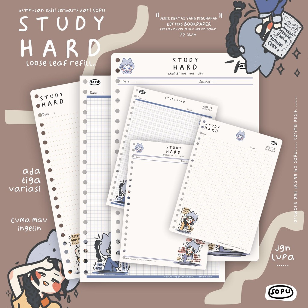 

Promo Isi Ulang Loose Leaf Refill Kertas Binder B5/A5 By Sopu Edisi "Study Hard" Prermium