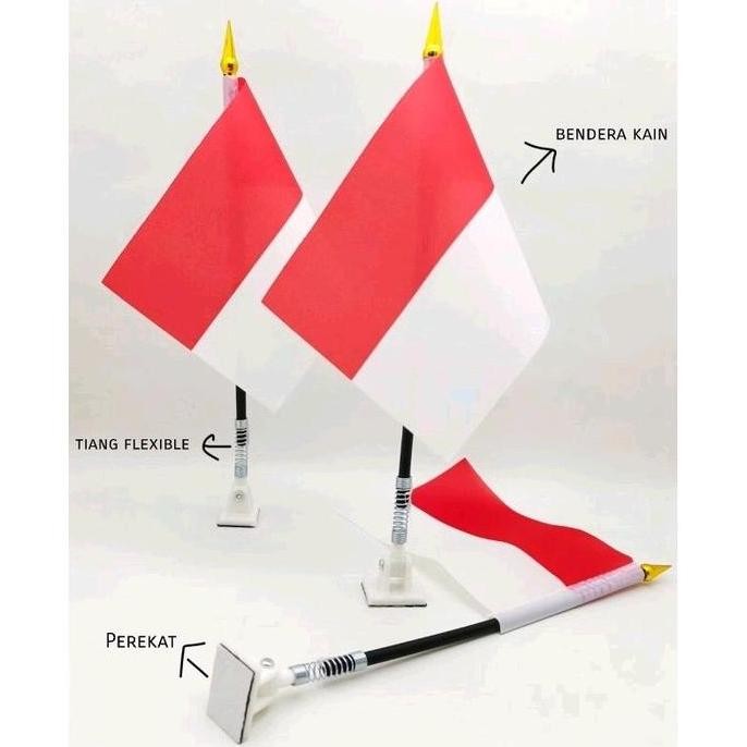 * Set Bendera Tiang Tempel Dengan Perekat Bendera Mobil Aksesoris Hiasan Dekorasi Bendera Merah Puti