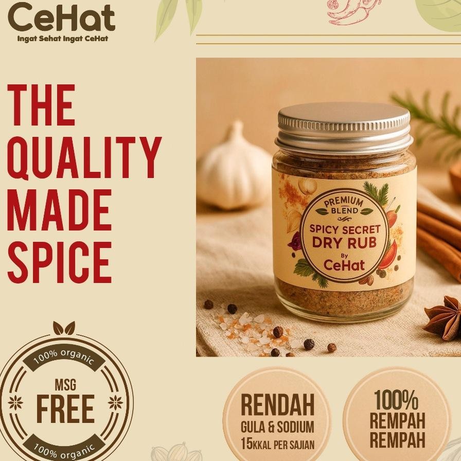 

Cehat Dry Rub Marinasi Bumbu Rendah Kal Daging Dada Ayam Ikan Non Msg 100G