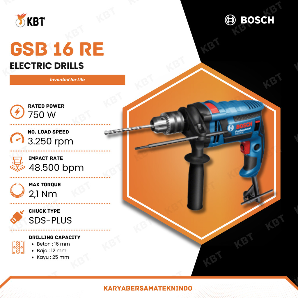 MESIN BOR LISTRIK IMPACT BOSCH 16 mm GSB 16 RE 750 W