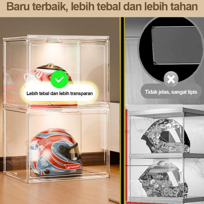 Kabinet Pintu Ganda Mainan Besar Helm Tas Kulit Kotak Penyimpanan Lemari Penyimpanan Magnetik Akrili