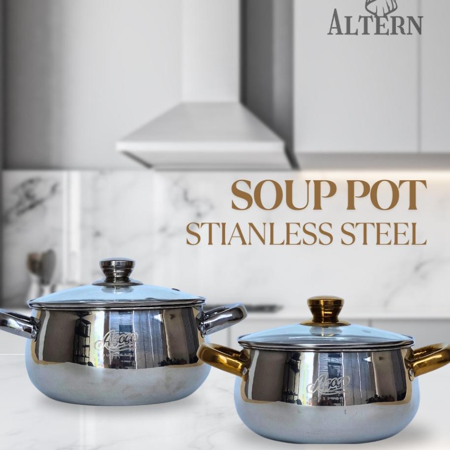 Agogo Panci Sup Soup Pot Stainless Steel Diameter 2024Cm Sier Gold
