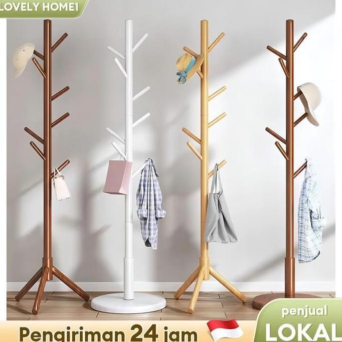 LVH LH Stand Hanger Kayu/Gantungan Berdiri/ Gantungan Baju/Rack Gantungan Tas Dan Topi Multifungsi/C