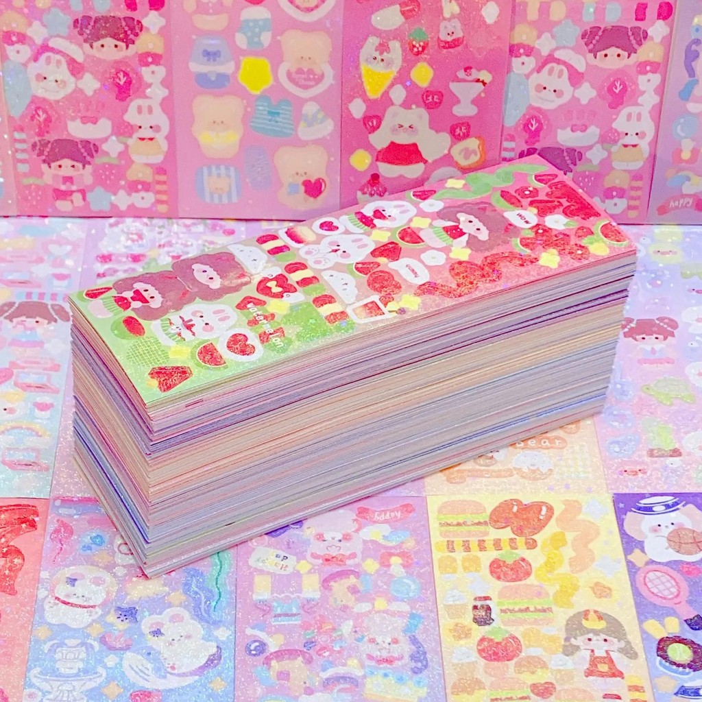 

100/200Pcs Cute Stickers Cartoon Handbook Stickers Laser Shiny Stickers Diy Decorative Gel Pen Kawaii Stickers Art Supplies