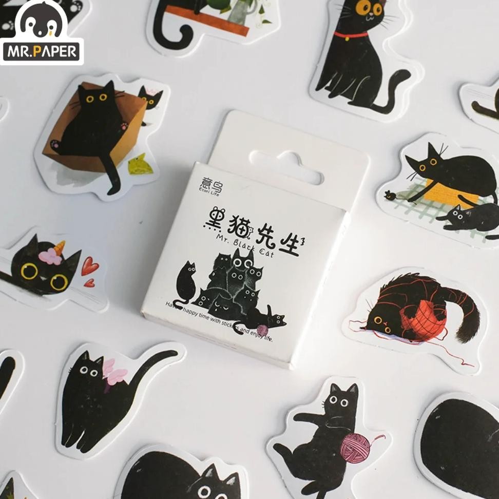 

Mr. Paper 46Pcs/Box Kawaii Black Cat Stickers Items Decoration Diy Handbook Stickers Boxed Cute Stickers Korean Stationery