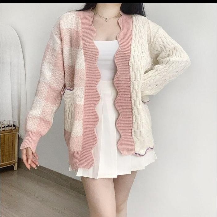 Cardigan Rajut Wanita Oversize Premium / Cardigan Rajut Wanita Combi Cable Oversize / Cardigan Rajut