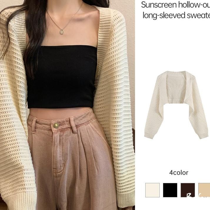 Korean Cardan Crop Sexy Cardan Rajut Korea Lengan Panjang Casual Top Bf