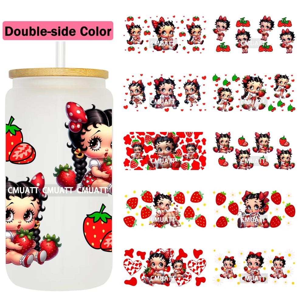 

Double Side Color Cute Girl Strawberry 16Oz Uv Dtf Cup Wrap Transfers Stickers Decorate Mugs Beer Can Bottle Free Shiping