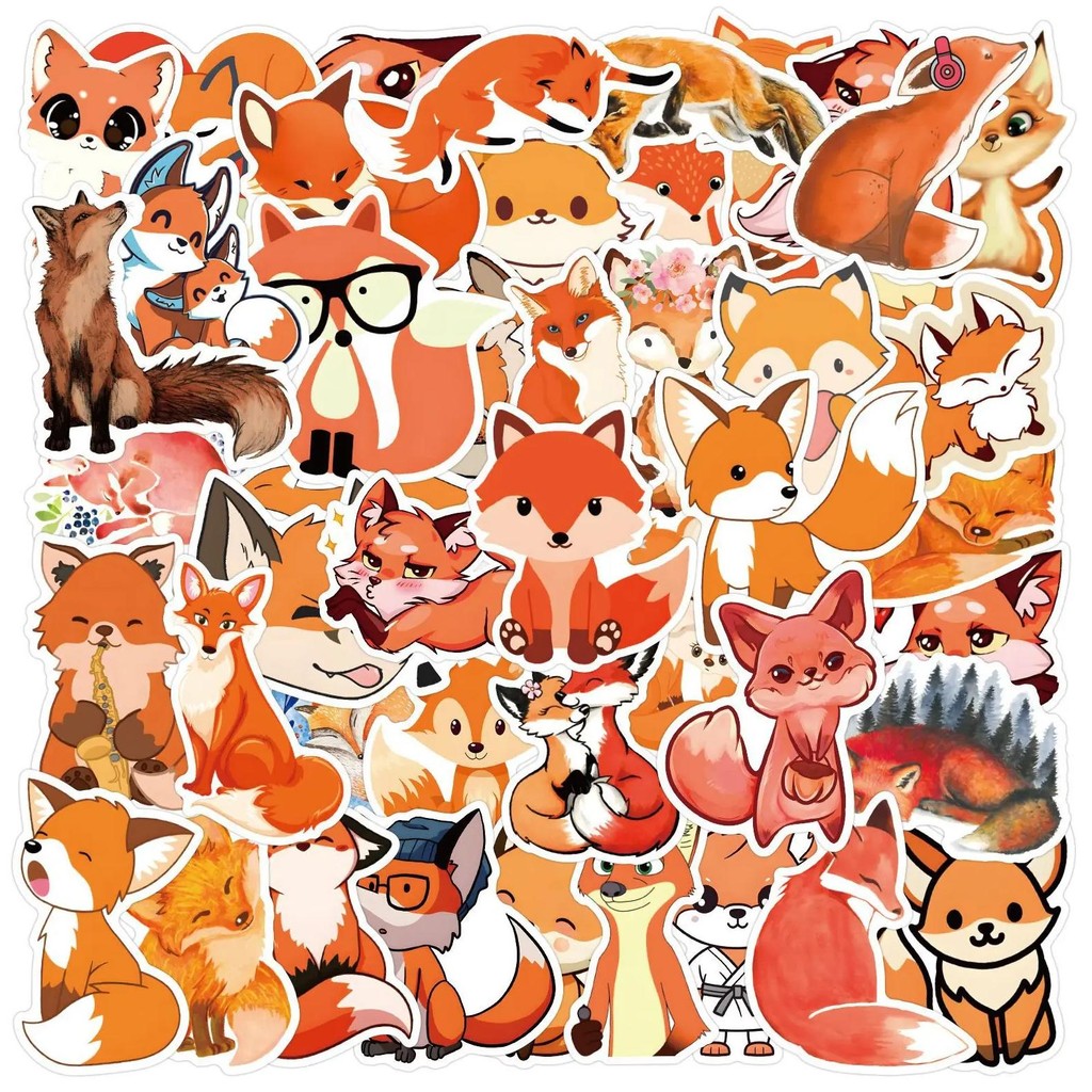 

60Pcs Cartoon Cunning Fox Cute Decorative Stickers Diy Luggage Laptop Phone Guitar Car Bike Phone Decals Kids Toy