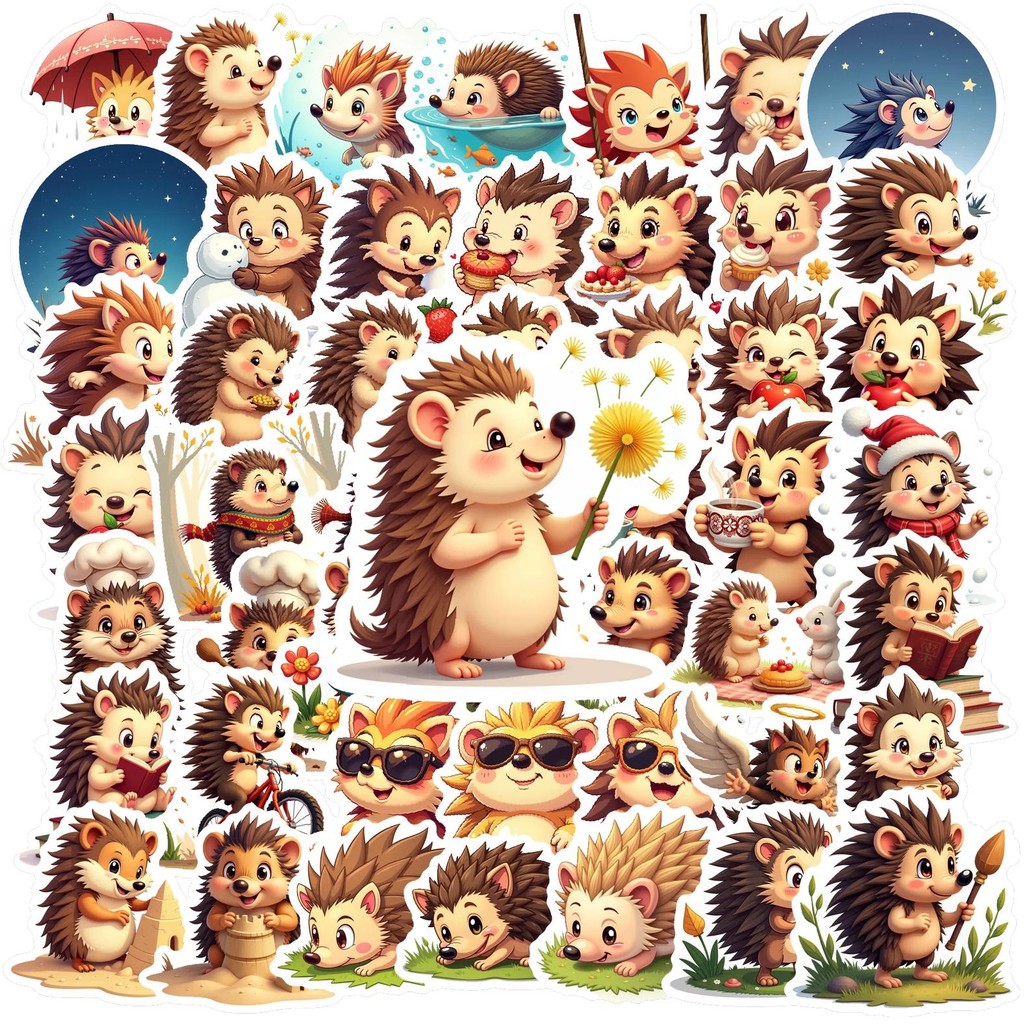

50Pcs Sticker Set Adhesive Hedgehog Sticker Cute Water-Resistant For Laptop Water Bottle Party Gift