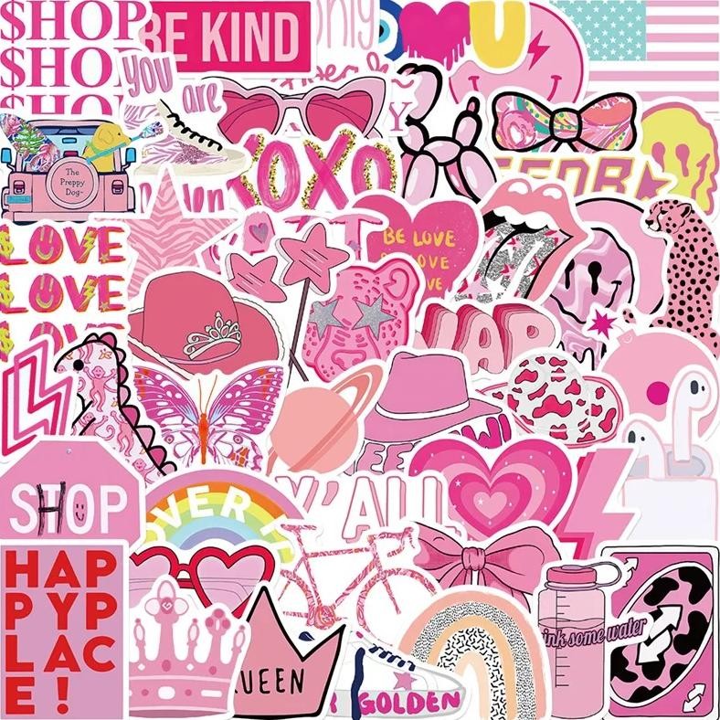 

10/30/50Pcs Cute Pink Thing Pvc Sticky Sticker Aesthetic Diy Korean Stationery Decoration Scrapbooking School Supplies For Kids