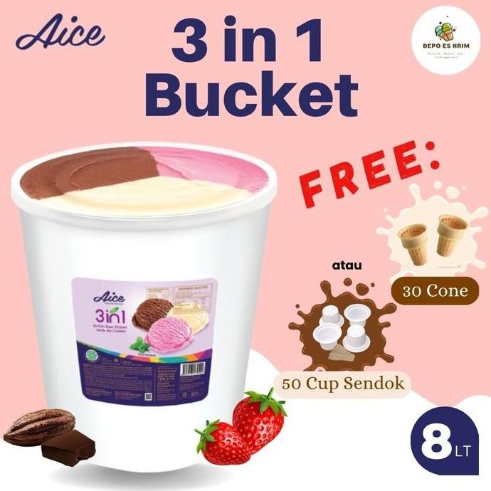 

JH8 Es Krim AICE Bucket 8 liter 3 in 1 Neapolitan Ready Stock