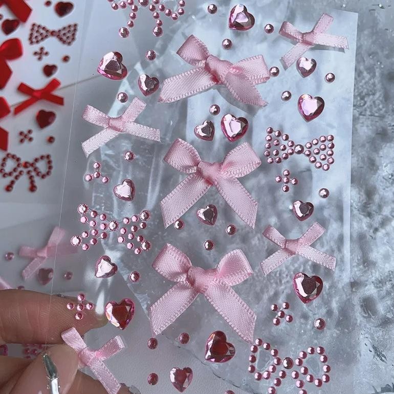 

Diy Decor Kpop Photocard Sticker 3D Stereo Bow Heart Style Scrapbook Journal Stuicker Cute Pink Red Color Phone Shell Sticker