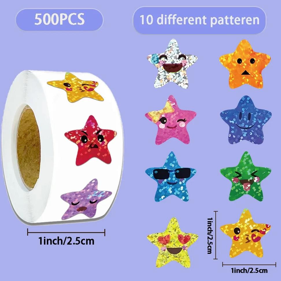 

500Pcs Creative Star Cute Ins Wind Roll Adhesive Envelope Sealing Adhesive Diy Water Cup Skateboard Personalized Stickers