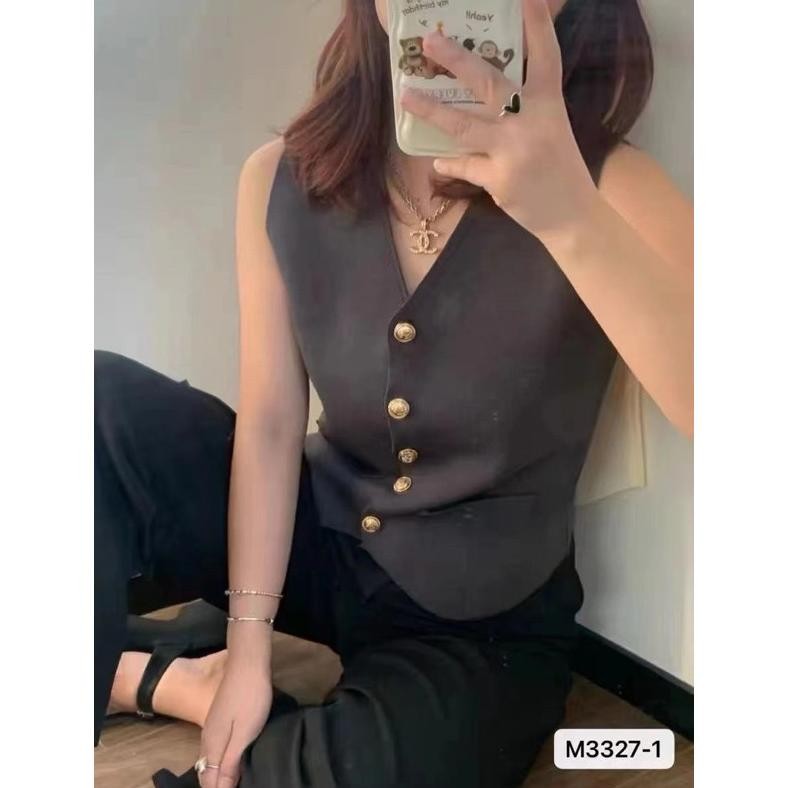 -Atasan Wanita Vest Rompi Rajut Full Kancing Bahan Halus Lembut Tanpa Lengan Import Basic Elegant Bl