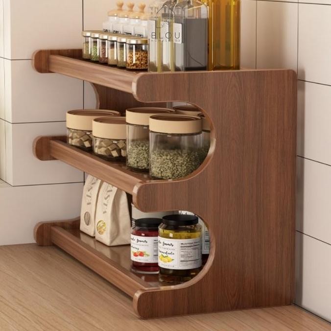 Terlaris Blou Rak Kayu Aesthetic Estetik Kitchen Rack Seasoning Storage Rack Rak Kayu Bambu Gelas Bu