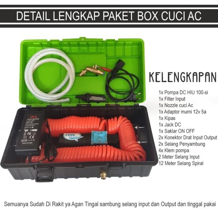 PAKET POMPA BOX CUCI AC PORTABEL SELANG SPIRAL 12M NOZZLE APOLO - V1