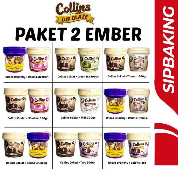 

Paket Isi 2 Collins Choco Crunchy Dip Glaze 300 gr Coklat Strawberry Taro Tiramisu Green Tea