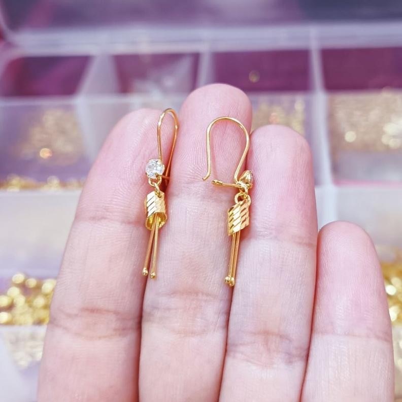 Anting Jurai Bambu Ukir Perak 925 Lapis Emas 1.2 Gram DiM