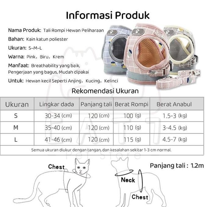 Rompi Kucing Harness Kucing Tali Tuntun Pengikat Reflektif Harness Anjing Kelinci Tali Kucing