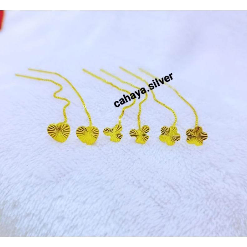 Anting Jarum Perak 925 Asli Emas 24K Mewah DiM