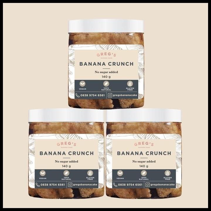 

Terlaris Gregs Banana Cake Banana Crunch Set Of 3 Jars 140Grm Snack Good Quality