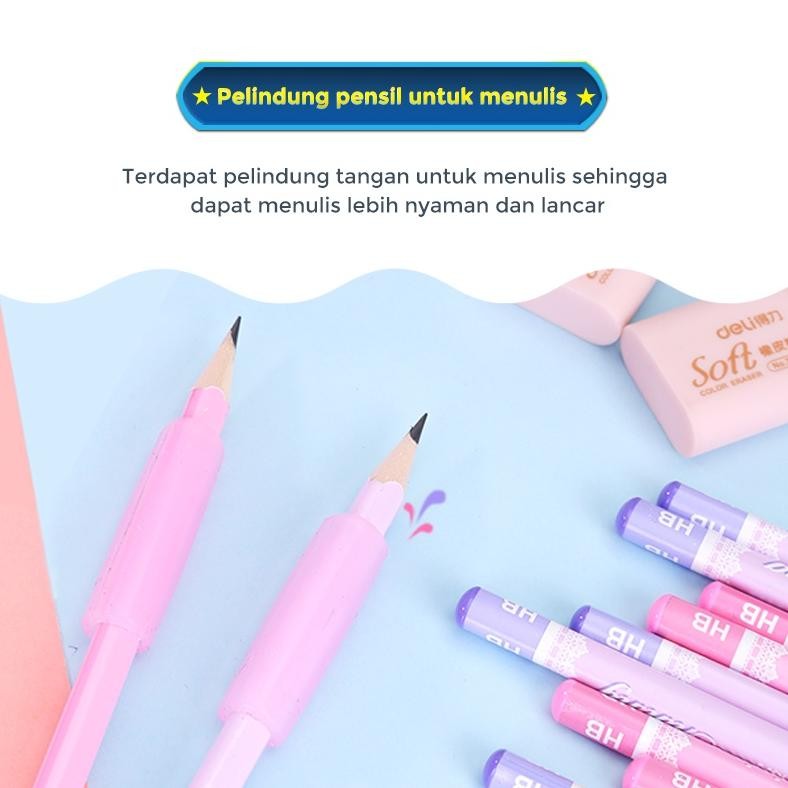 

Deli Stationery set 4 in 1 rautan pensil 12pcs pensil 2 penghapus dan 2 penutup pena 68896