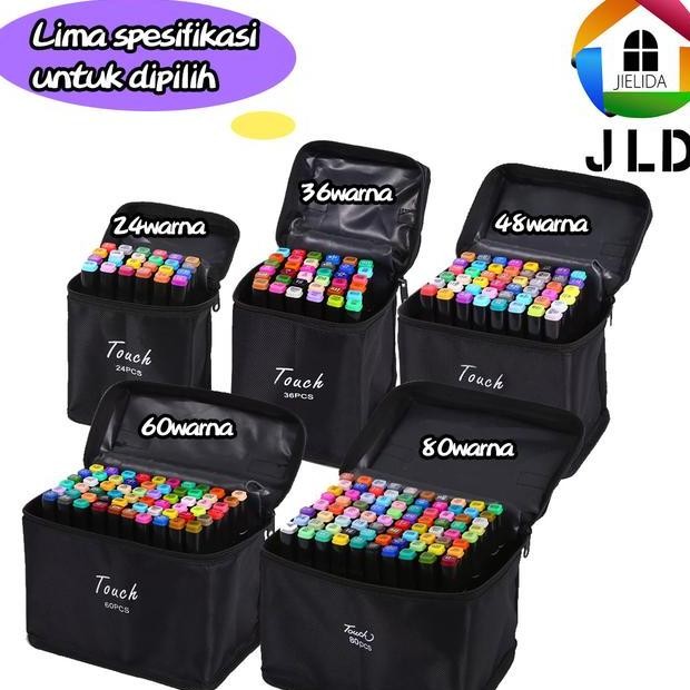 

Jielida Spidol Warna Stabilo Touch 2436486080 Warna Dual Side Fine Art Brush Pen Sketsa Animation Markers Twin Market Set Spidol
