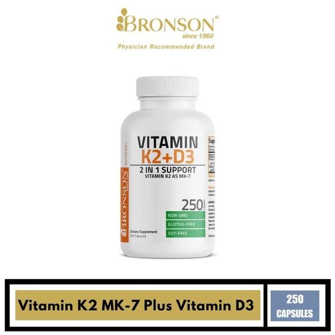 BRONSON Vitamin K2 MK-7 Plus Vitamin D3 - 250 Capsules