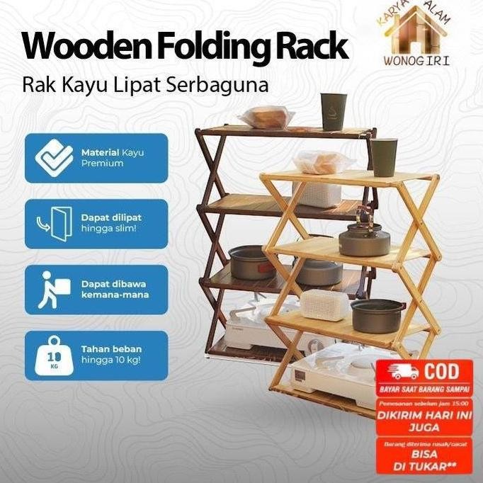 Rak Lipat Luar Penyimpanan Camping Picnic Ruangan Rak Lipat Meja Lipat Kayu 3 Susun 4 Susun Lapisan 